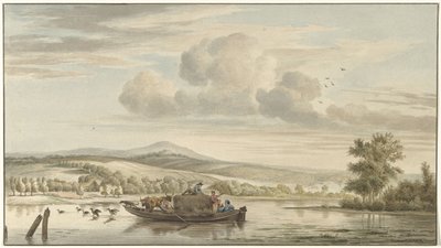 Vista al río con barcaza de heno de Christiaan Josi