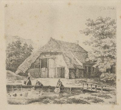 Tres mujeres lavan la ropa en Beek de Christiaan Wilhelmus Moorrees