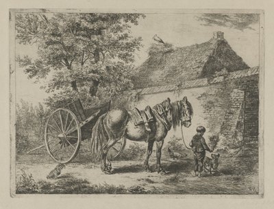 niño con un caballo y un perro de Christiaan Wilhelmus Moorrees