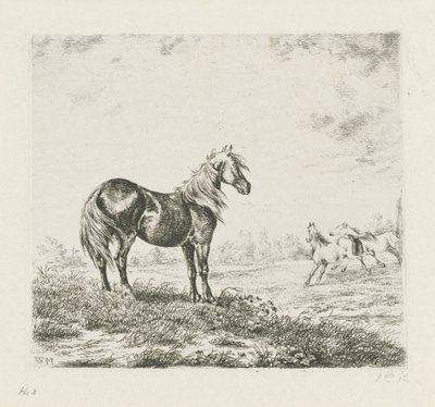 paisaje con tres caballos de Christiaan Wilhelmus Moorrees