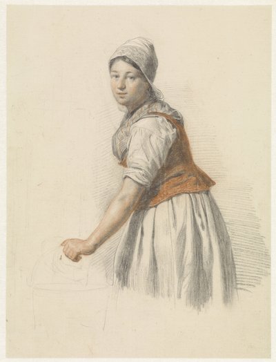 Mujer de pie con un cubo, mirando a la izquierda de Christiaan van Geelen jr.