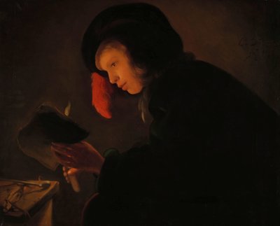 Joven a la luz de las velas de Christiaen Jansz. Dusart