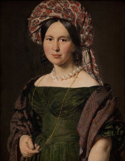 Cathrine Jensen, nacida Lorenzen, la esposa del artista con turbante, 1842-1843 de Christian Albrecht Jensen