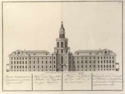 Biblioteca Imperial y Kunstkammer. De: La construcción de la Academia Imperial de Ciencias, 1741 de Christian Albrecht Wortmann