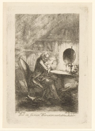 Autor enamorado de sus obras
Der in seinen Wercken verliebte Autor (título en el objeto) de Christian Bernhard Rode
