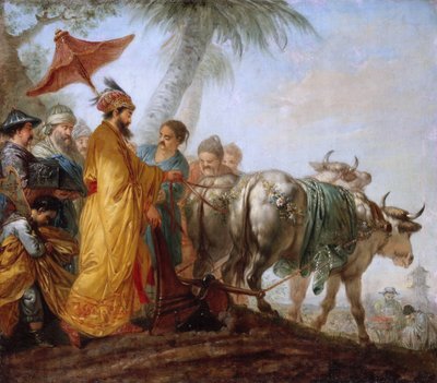 El emperador de China con un arado. El emperador chino ara el primer surco para honrar la agricultura de Christian Bernhard Rode