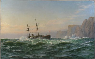 El Acorazado "Iver Hvitfeldt" pasa por el Cabo Stat en su camino a Trondheim en el verano de 1893 de Christian Blache