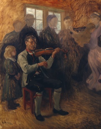 Un violinista de Numedals (estudio) (óleo sobre lienzo) de Christian Eriksen Skredsvig