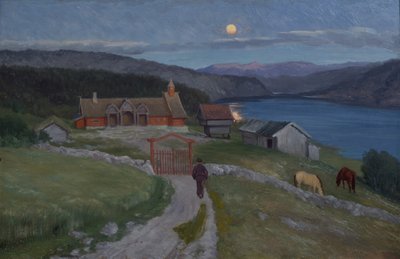 Por fin llegó a una gran granja (óleo sobre lienzo) de Christian Eriksen Skredsvig