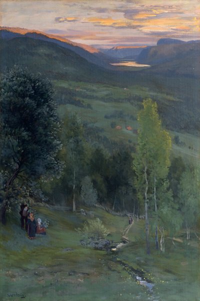 Solsticio de verano, Eggedal (óleo sobre lienzo) de Christian Eriksen Skredsvig