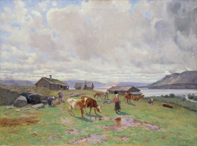 Ambiente matutino en Holmvassbu (óleo sobre lienzo) de Christian Eriksen Skredsvig