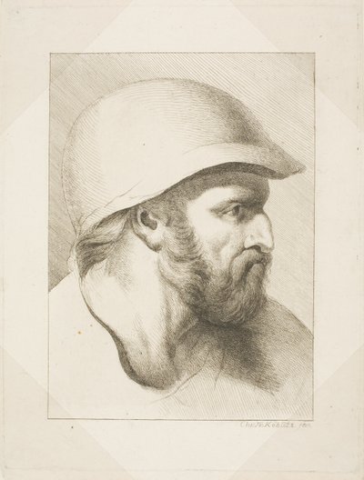 Cabeza de hombre barbudo con casco de acero de Christian Frederick Köhlitz