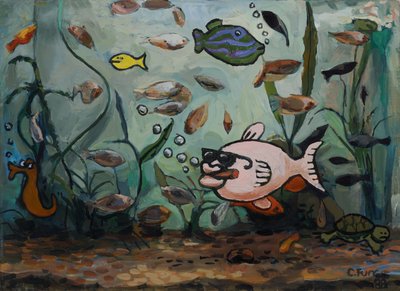 Big Pink Fish in Fishy World 1988 (óleo sobre lienzo) de Christian Furr