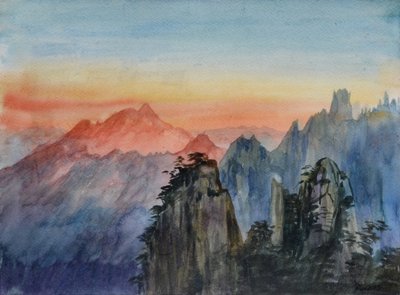Luz de Buda -Sunrise Rose Mountain, 2015 (acuarela sobre papel) de Christian Furr