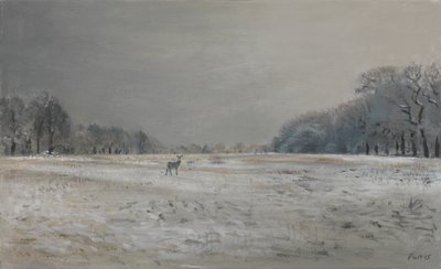 Ciervo en la nieve - Richmond Park, 2015 (óleo sobre lienzo) de Christian Furr