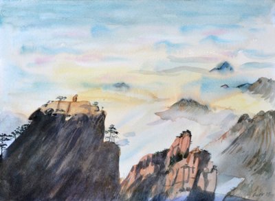 Stone Monkey Gazing Over a Sea of Clouds, 2015 (acuarela sobre papel) de Christian Furr