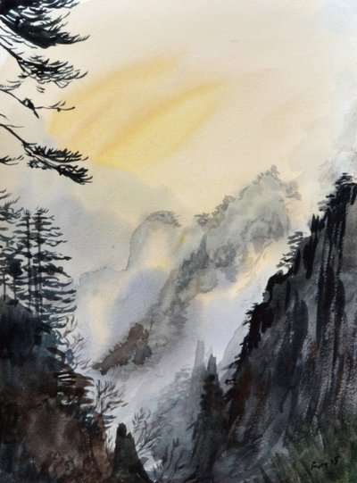 Nubes amarillas, 2015 (acuarela sobre papel) de Christian Furr