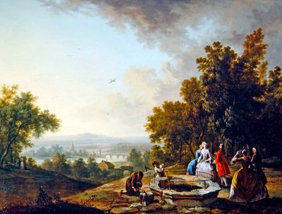 Un paisaje con figuras elegantes de Christian Georg I Schutz