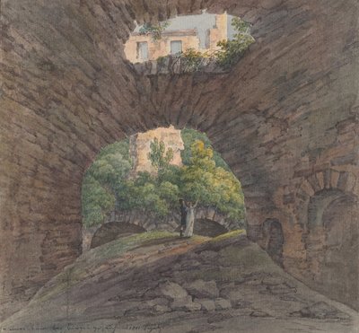 Una pareja joven viendo ruinas cerca de Bingen, 1801 de Christian Georg Schutz