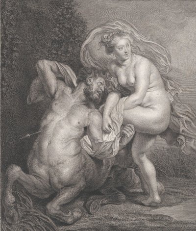 Deianeira recibiendo la túnica envenenada de Neso, y el centauro herido cayendo..., 1778. de Christian Gottfried Schulze