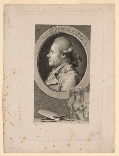 Retrato de Daniele Chodoiecki, Frontispicio para "Neue Bibliotheh der schönen Wissenschaften," Leipzig, Alemania, 1780 de Christian Gottlieb Geyser