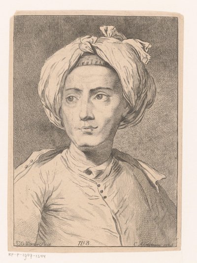 Retrato de un hombre, posiblemente un autorretrato de Christian Gottlieb Werner de Christian Gottlieb Werner (prentmaker)