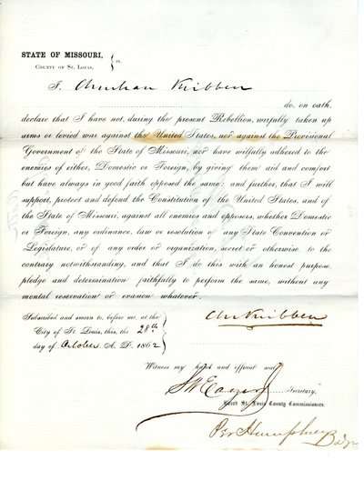 Juramento de lealtad de Christian Kribben de Missouri, Condado de St. Louis de Christian Kribben