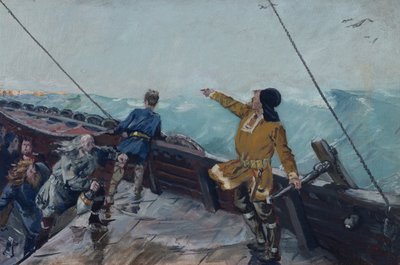 Leiv Eiriksson descubre América de Christian Krohg
