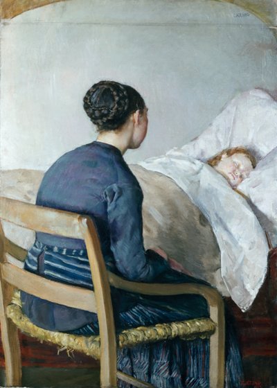 Una madre junto a su hijo enfermo de Christian Krohg