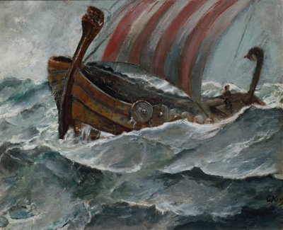 Barco vikingo con mal tiempo de Christian Krohg