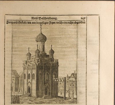 Catedral en el Kremlin de Moscú. Ilustración de Viajes al Gran Duque de Moscovia y el Rey de Christian Lorenzen Rothgiesser