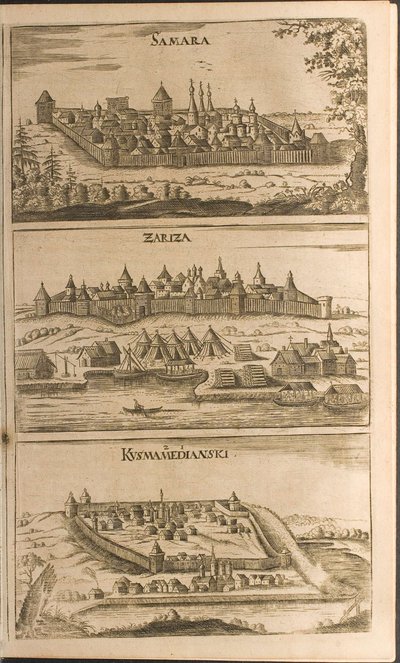 Ilustración de Samara, Tsaritsyn y Kozmodemyansk del libro Viajes al Gran Duque de Moscovia y al Rey de Persia de Christian Lorenzen Rothgiesser