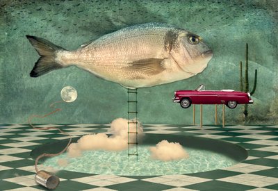 Paisaje onírico surrealista con peces de Christian MARCEL