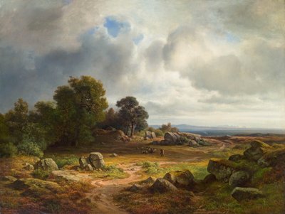 Amplio paisaje con rebaño de ovejas de Christian Morgenstern