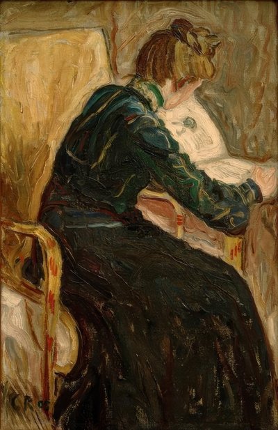 Mujer leyendo en el sillón de Christian Rohlfs