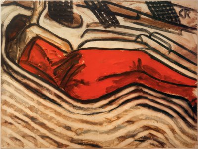 Durmiente en rojo (Desnudo femenino acostado, durmiendo) de Christian Rohlfs