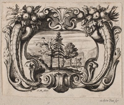 Emblema con un jardinero y un amorino plantando un árbol de Christian Rothgiesser