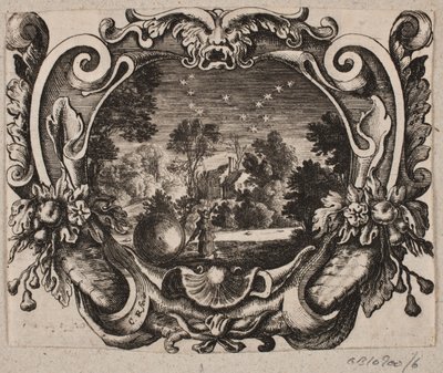 Emblema con hombre rodando una bola por la noche de Christian Rothgiesser