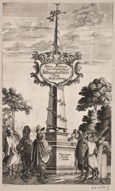 Portada de Johann Albrecht Mandelslo, "Descripción del Viaje al Oriente […], Schleswig 1668 de Christian Rothgiesser
