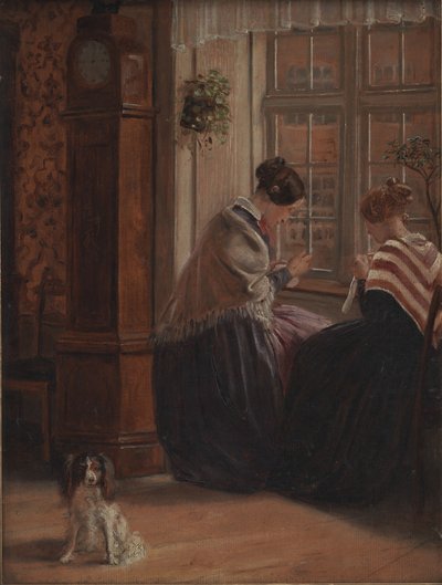 Dos damas sentadas junto a una ventana cosiendo de Christian Rudolph Vogelsang