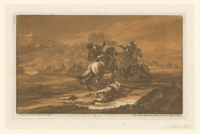 Batalla entre jinetes con armadura Jinetes, caballos y batallas (título de la serie) de Christian Rugendas
