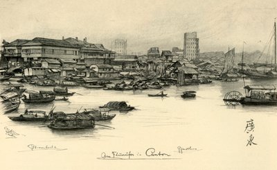 Barcos en el Río Perla, Cantón, China, 1898 de Christian Wilhelm Allers