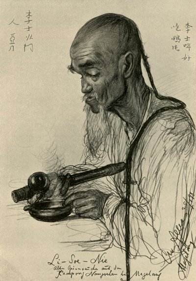 Li-Soe-Nie - hombre fumando opio, Magalang, Java, 1898 de Christian Wilhelm Allers