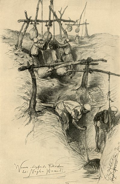 Sacando agua del Nilo usando un shaduf, Nag Hammadi, Egipto, 1898 de Christian Wilhelm Allers