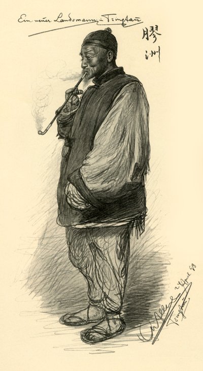 Hombre fumando una pipa, Tsingtao, China, 1898 de Christian Wilhelm Allers