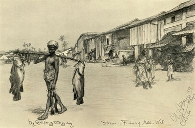 Escena callejera en un pueblo pesquero, Mutwal, Ceilán, 1898 de Christian Wilhelm Allers