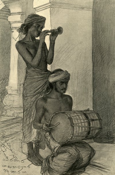 Músicos del Templo, Kandy, Ceilán, 1898 de Christian Wilhelm Allers