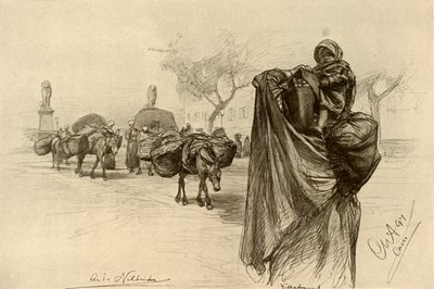 Mujer y niño cerca del puente Kobri el Gezira, El Cairo, 1898 de Christian Wilhelm Allers