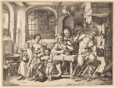 Un sátiro visitando a una familia campesina de Christian Wilhelm Ernst Dietrich
