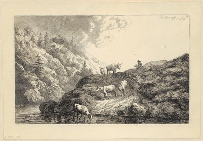 Un rebaño de animales junto al río [Bueyes llevados al abrevadero] de Christian Wilhelm Ernst Dietrich